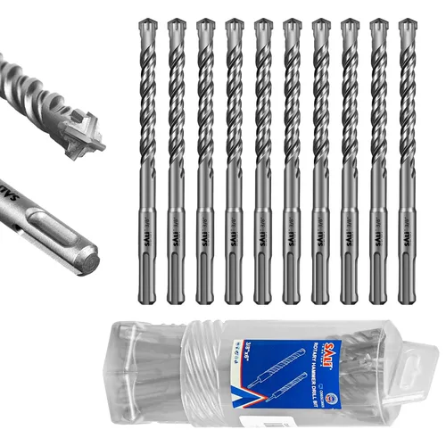 Vista 45 de SALI 10 brocas de martillo giratorio SDS Plus de 1/2 x 6 pulgadas, kit de broca para hormigón, material de carburo de doble rosca de tipo cruzado