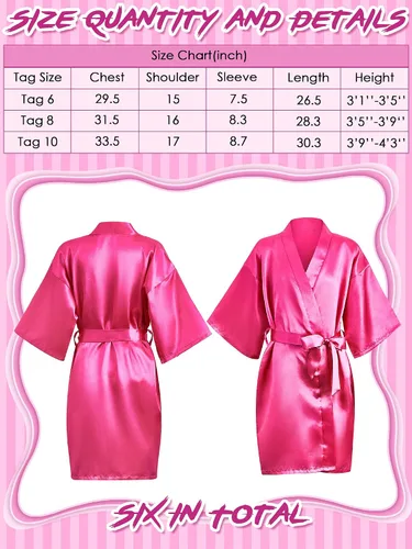 Vista 2 de Jecery 12 piezas de bata de satén floral kimono para niñas, color sólido, bata de spa para boda, fiesta de cumpleaños, baño, albornoces nupciales