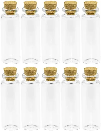 Vista 9 de Mini botellas de vidrio con tapón de corcho transparente de 0.1 fl oz, frascos pequeños, frascos, frascos, botella de deseos, 100