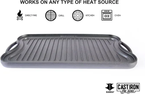 Vista 3 de KANKA Parrilla de hierro fundido – Plancha reversible extragrande de doble cara para estufa de gas, placa de parrilla para barbacoa, sartén superior