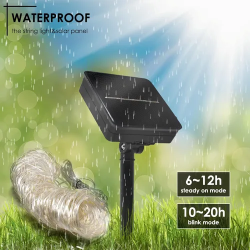 Vista 5 de Grand patio Tira de luces solares para exteriores, 115 pies, 350 LED, impermeable, 8 modos con atenuador y temporizador, luces solares para patio