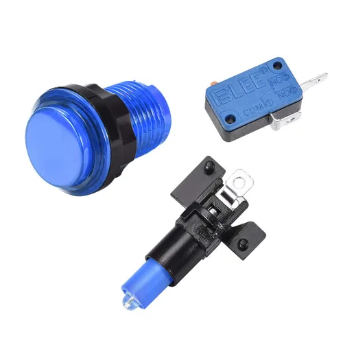 Vista 3 de uxcell Botón pulsador de juego 1.319 in redondo 12V LED iluminado interruptor de botón con micro interruptor para videojuegos arcade azul 6 unids