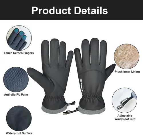 Vista 3 de Guantes de esquí impermeables de invierno para hombres y mujeres, resistentes al viento, para pantalla táctil, guantes de nieve, clima frío y cálido