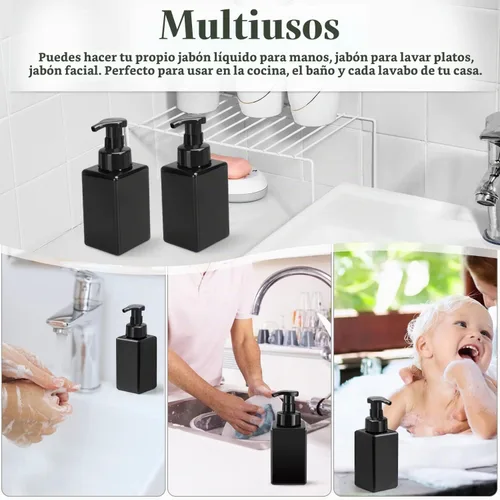 Vista 5 de Paquete de 3 dispensadores de jabón espumoso de 15 oz/15.2 fl oz, botella de espuma de plástico, contenedor de jabón líquido recargable para champú