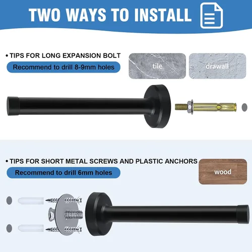 Vista 7 de KOLAKO Topes de puerta, tope de puerta de acero inoxidable, tope de puerta de 5 pulgadas (120 mm) de largo con punta de goma, protector de pared
