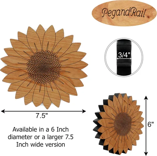 Vista 2 de 2 salvamanteles de girasol, hechos a mano en los Estados Unidos con madera maciza de cerezo de 6 pulgadas de diámetro