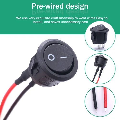 Vista 2 de Twidec Interruptor de botón momentáneo de 0.472 in y 10 interruptores basculantes AC 6A/250V 10A/125V SPST 2 pines 2 posiciones ON/OFF con cables