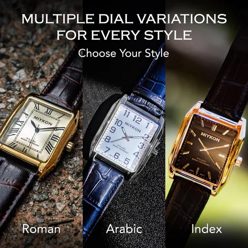 Vista 7 de Miykon Vintage Watches for Men Classic Tank Square Analog Watch with Genuine Leather Wrist Strap, Mens Dress Watches Japanese Quartz, Waterproof