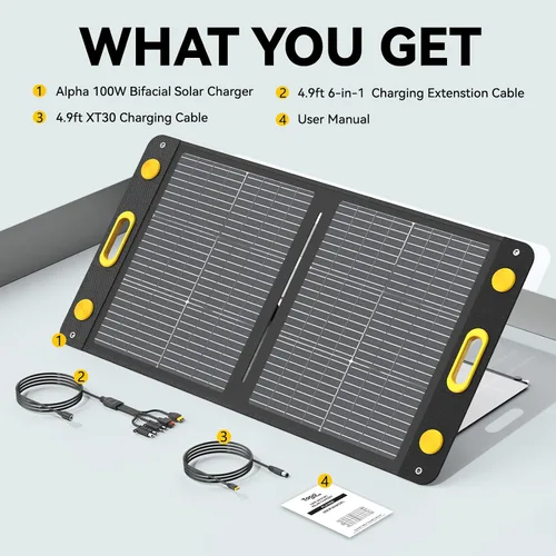 Vista 9 de Panel solar portátil bifacial de 100 W, panel solar plegable resistente a la flexión de 100 vatios 22 V, cargador solar monocristalino para estación