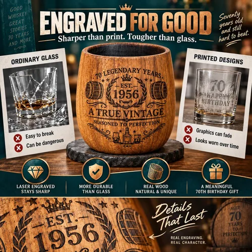 Vista 4 de Regalos de 70 cumpleaños para hombres, juego de vasos de whisky