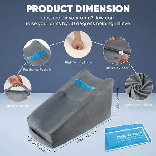 Vista 7 de Almohada de Elevación de Brazo Almohadas de Cuña de Brazo para Adultos Almohada de Soporte de Brazo con Bolsillo para Post Cirugía Almohada