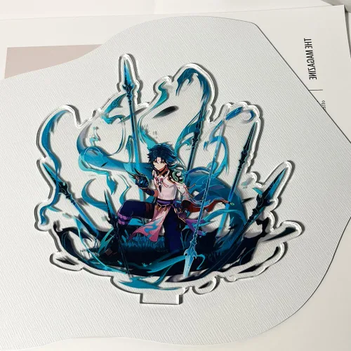 Vista 3 de Genshin Impact - Tarjeta de arena acrílica para decoración de escritorio, figura de juego de anime, regalo para amigos y jugadores
