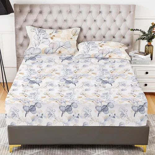 Vista 8 de YIYEA Sábana bajera ajustable floral con funda de almohada, sábana bajera de microfibra de doble cepillado de alta calidad, bolsillo profundo de 16