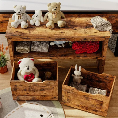 Vista 4 de IRONCK Organizador de almacenamiento de juguetes con cajones, caja de juguetes de piso con ruedas y estante, baúl de almacenamiento para guardería