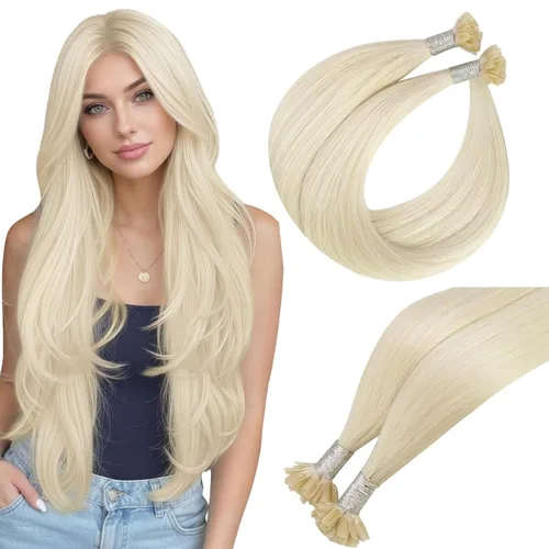 Vista 116 de Easyouth Extensión de cabello humano rubio con cola de caballo, extensiones de cabello humano rubio dorado con reflejos rubios, extensiones