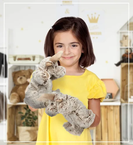 Vista 6 de DolliBu - Marioneta de mano de alce de peluche, súper suave, juguete de alce para niños, marionetas educativas para enseñar animales salvajes