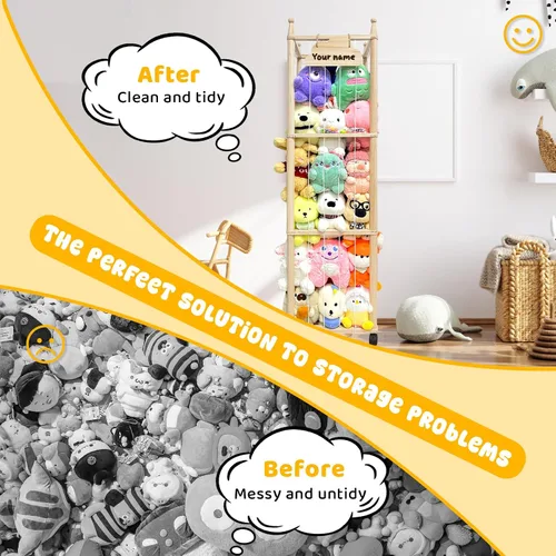 Vista 6 de Pmbqifay Organizador de animales de peluche, lindo animal de peluche de madera para almacenamiento de zoológico, jaula de juguetes de peluche