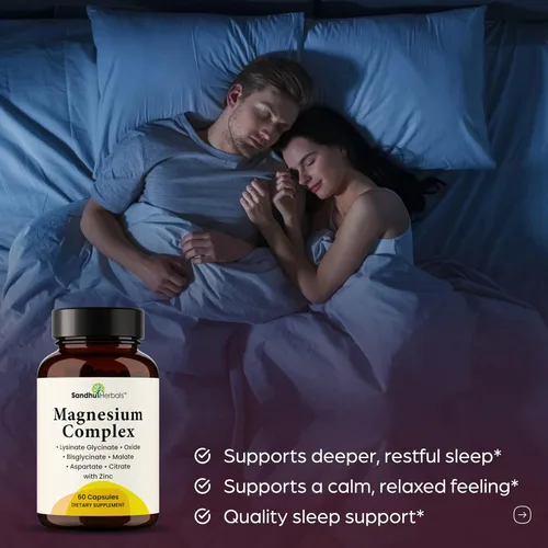 Vista 4 de Complejo completo de magnesio de 500 mg para mujeres y hombres 60 cápsulas Suplemento Mag 6 en 1 con zinc Calidad del sueño y salud muscular