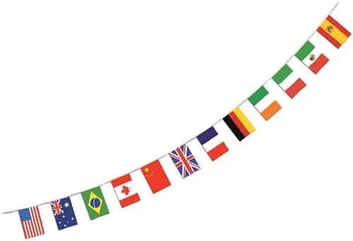 Vista 9 de Banderines con diseños de banderas nacionales, impermeables, 20 banderas por hilo, Paquete de 1, Multicolor
