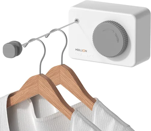 Vista 8 de Mbillion Tendedero retráctil de acero inoxidable de 13.8 pies, línea de ropa doble retráctil para interiores, resistente, línea de lavandería