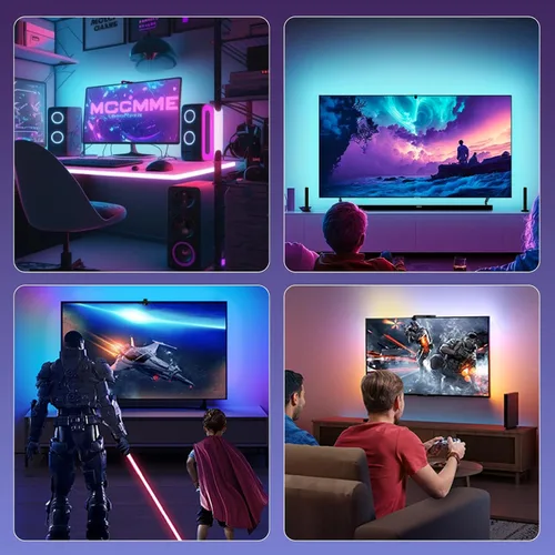 Vista 7 de MIHEAL Retroiluminación LED para TV con sensor AR, tira de luces RGB de 12.4 pies para PC de 32 a 60 pulgadas, TV y monitor, luces de TV