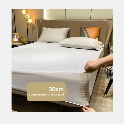 Vista 6 de Protector de colchón de satén impermeable para cama Super King con bolsillo profundo de hasta 11.81 pulgadas, tamaño Queen, King, Super King Azul