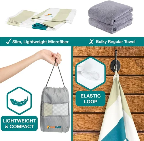 Vista 5 de SUN CUBE - Toalla de playa de microfibra, secado rápido, color beige crema, 78 x 35 pulgadas Quick Dry and Free Microfiber Towel, Lightweight