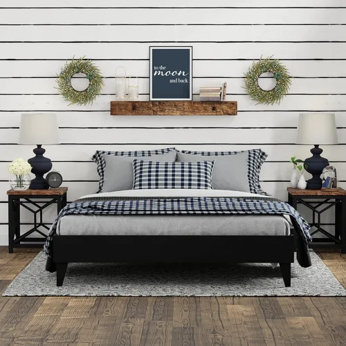 Vista 16 de Plataforma moderna para cama - Diseño de madera maciza - Fabricado en Estados Unidos - Fácil de armar, Madera, almendra