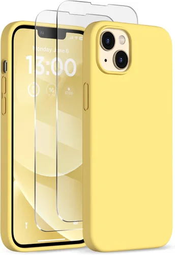 Vista 22 de Funda delgada para iPhone 13 de 6.1 pulgadas, silicona líquida a prueba de golpes, con forro de microfibra suave antiarañazos, 2 protectores
