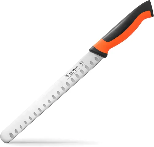 Vista 33 de Cuchillo de chef de 8 pulgadas con borde Granton para rebanar jamón y carne de pavo Certificado NSF Hoja de acero inoxidable alemán Mango