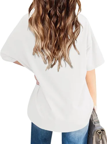 Vista 5 de Camiseta de verano de gran tamaño para niñas, de manga corta, holgada, informal, de algodón