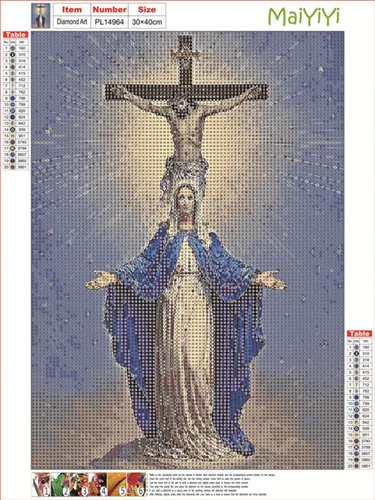 Vista 2 de MaiYiYi Pintura de diamantes de Jesús por números, taladro redondo completo 5D, pintura de diamantes con puntada de Virgen María, cruz religiosa