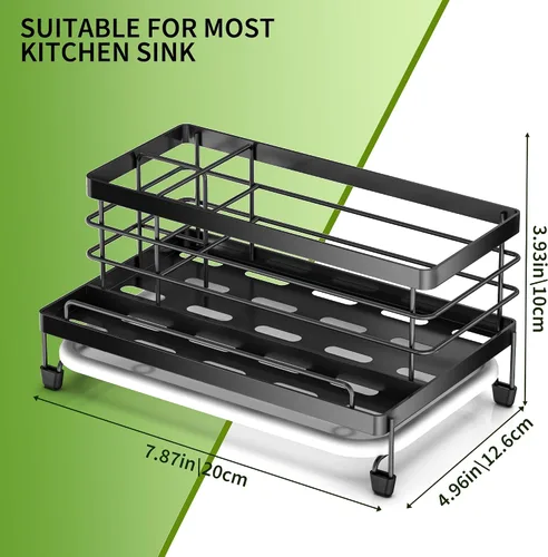 Vista 2 de Cisily Soporte Grande de Esponja Negra para Cocina, Caddy de Fregadero Estante Organizador de Fregadero para Accesorios de Cocina con Bandeja