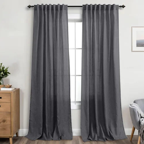 Vista 21 de Cortinas rústicas color beige tostado de 42 x 84 pulgadas de largo para sala de estar, juego de 2 paneles transparentes de lino natural, imitación