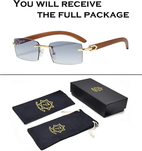Vista 4 de Heptagram - Lentes de sol rectangulares sin montura para mujeres y hombres, gángster de los años 90, sin marco, retro, vintage, de moda