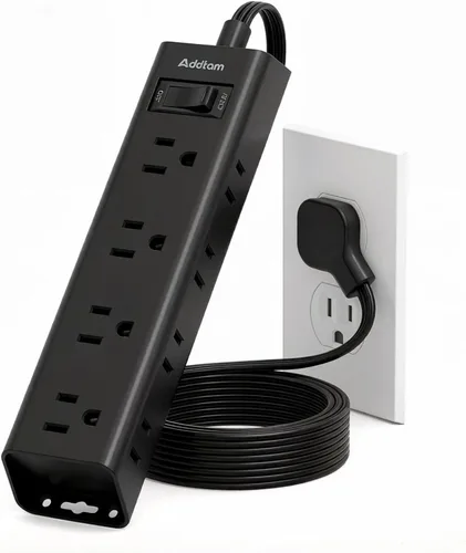 Vista 8 de Cable de extensión de pared plano - Regleta protectora de sobretensiones con 12 tomas, 5 pies, extensor de salida con múltiples tomas, montaje