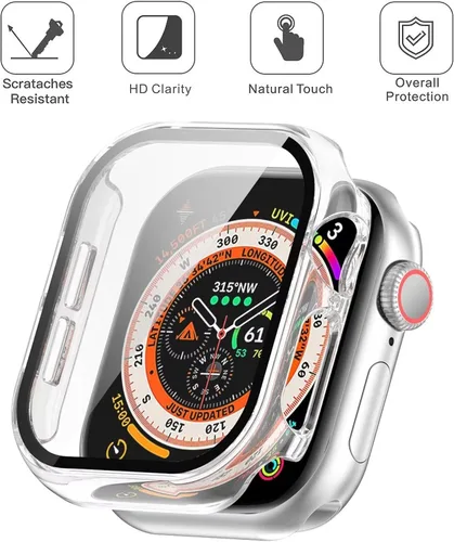 Vista 2 de Juego de 2 fundas con protector de pantalla de vidrio templado para Apple Watch SE (Gen 1/2/3) Series 4/5/6 40mm, tacto suave, protección