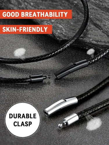Vista 3 de FaithHeart - Cadena de cuero trenzada 2 mm3 mm, cierre de presión de acero inoxidable duradero, para hombres y mujeres, resistente al agua, cadena
