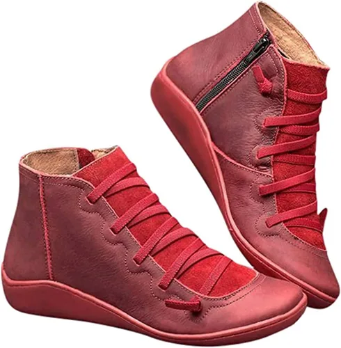 Vista 11 de Ladmiple Botas de tobillo para mujer, sin tacón, casual, con cremallera lateral, botas cortas vaqueras occidentales, zapatos para caminar