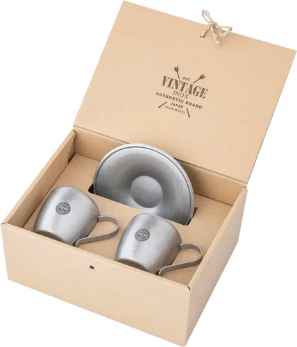 Vista 3 de VINTAGEINOX - Taza y platillo vintage Inox DW, regalo, hecho en Japón, cafetería, restaurante, té, café, acero inoxidable, envejecimiento