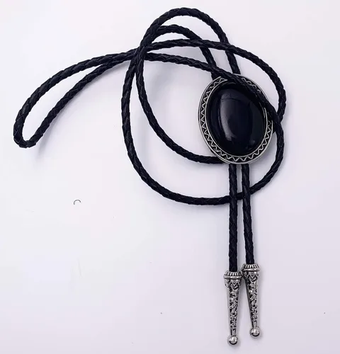 Vista 2 de SELOVO Genunie - Corbata de cuero con diseño de bolo nativo occidental Negro