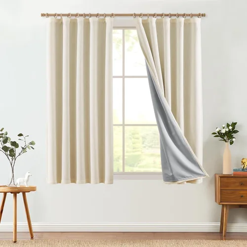 Vista 12 de Jinchan Cortinas de aspecto yute de 63 pulgadas de largo, cortinas texturizadas para sala de estar, cortinas filtradoras de luz de estilo rústico