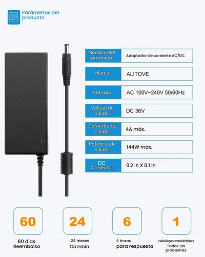 Vista 2 de ALITOVE Fuente de alimentación de 36V 4A 144W Adaptador AC/DC 100~240V AC a DC 36 voltios 4 amperios Convertidor 36 vdc 4A 3.5A 3A 2A Transformador