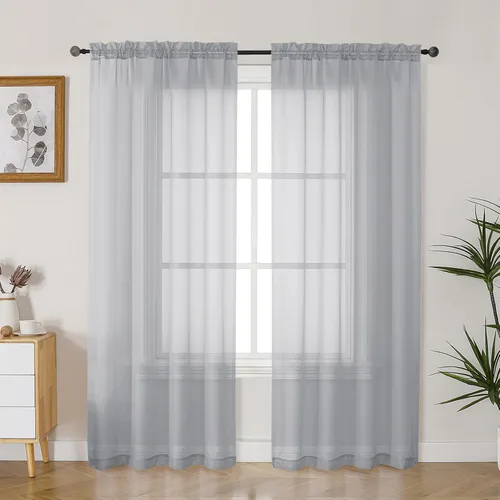 Vista 76 de Gwine Cortinas transparentes negras de 108 pulgadas de largo Negro