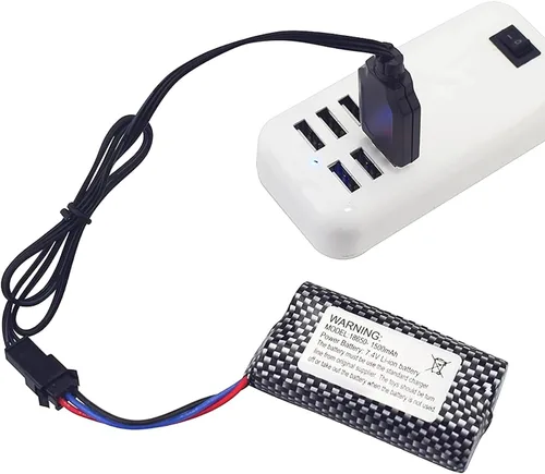 Vista 3 de 7.4V 1500mAh SM-3P Plug Batería de litio con cable de carga USB para DE43 DE60 RC Racing RC Car Battery 1575 Dump Truck Construcción Vehículo