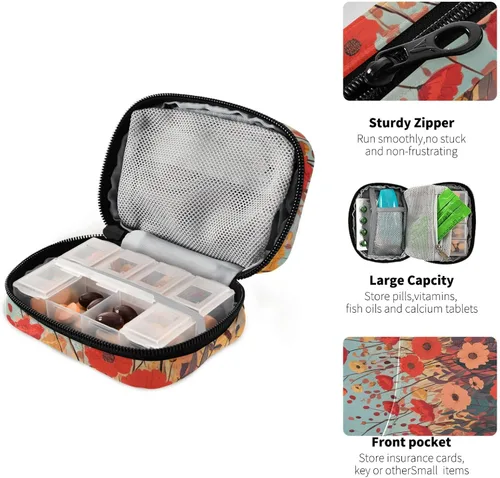 Vista 4 de Organizador semanal de píldoras, pastillero de viaje para bolso, pastillero pequeño para 7 días, soporte portátil para vitaminas, lindo organizador