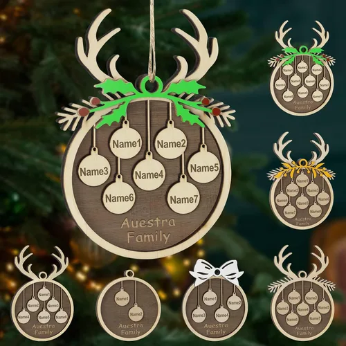 Vista 35 de Adornos de Navidad personalizados, familia de 1 nombre, adornos de Navidad de madera personalizados, decoración personalizada, decoración de árbol