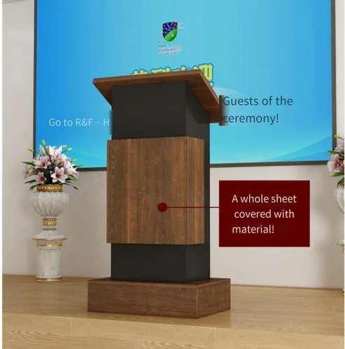 Vista 4 de Soporte de podio móvil de madera, moderno e independiente de conferencias, podio de atril de pie, con cajón de almacenamiento, podio de escritorio