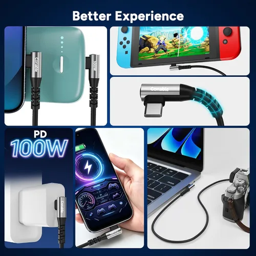Vista 7 de Cable USB C a USB C de 100 W, doble 90 grados, cable trenzado de carga