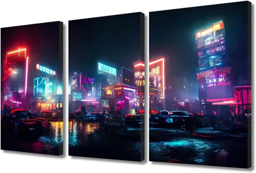Vista 99 de Lienzo decorativo para pared de sala de estar, lienzo Cyberpunk, decoración de pared de 3 paneles, decoración de pared para el hogar, dormitorio